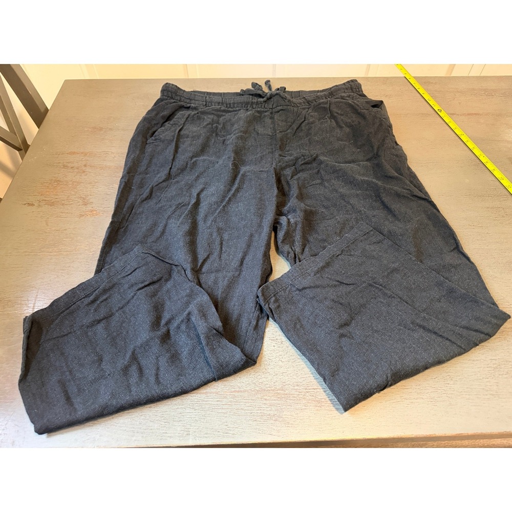 Old Navy Womens XL Linen Blend Wide Leg Drawstring Pants Charcoal Gray Black